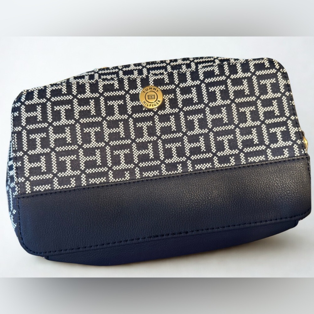 Tommy Hilfiger Blue and White Crossbody Bag with Gold Accents